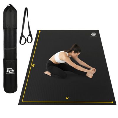 Fit Active Sports Oversized 6 x 4 Garage Gym Floor Mat with Carry Bag & Straps Heavy-Duty, Non-Slip Exercise & Equipment Large Mat for Home Gyms, Lifting & Training, Foldable | Black