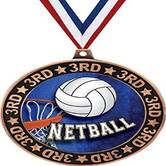 Netball 3rd Place Perimeter Medal Bronze, 2.75" Netball Prizes, Kids Netball Trophy Medal Awards 20 Pack Prime