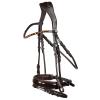 HORZE Clermont Ergonomic Padded Genuine Leather Snaffle Bridle for Horses | Flash Noseband Included - Dark Brown - Horse view 1
