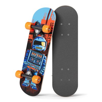 RUDEBOYS 17 Inch Mini Wooden Cruiser Graphic Beginner Skateboard (Robot Design)