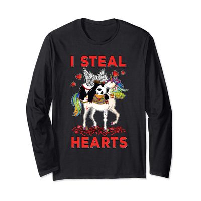 I Steal Hearts Cute Cupid Panda Unicorn Valentines Day Gift Long Sleeve T-Shirt