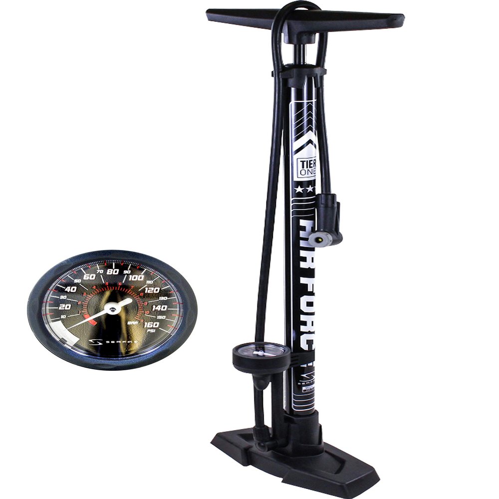 SURFAS FP-200 AF-T1 Bicycle Floor Pump, Gloss Black/White, One Size Fits Most, Includes Air Gauge