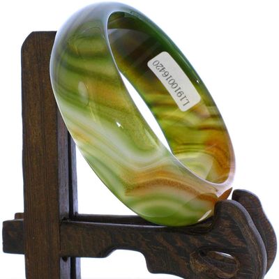 2.3" China Certified Nature Green Chalcedony Jade Women's Bangle Bracelets 6420