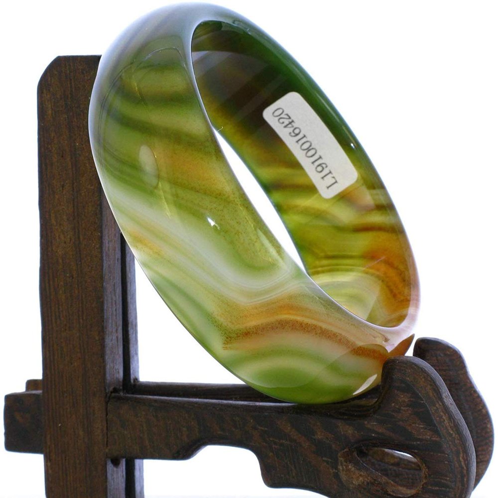2.3" China Certified Nature Green Chalcedony Jade Women's Bangle Bracelets 6420