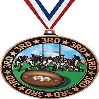 Rugby 3rd Place Perimeter Medal Bronze, 2.75" Rugby Team Prizes, Kids Rugby Trophy Medal Awards 10 Pack Prime
