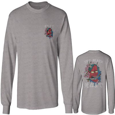 0248. Demon Graphic Traditional Japanese Till Death Anime Aesthetics Society Men's Long Sleeve t Shirt (Light Gray 2X Large)