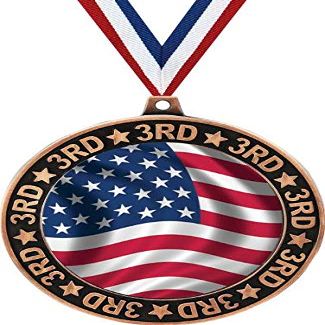 American Flag 3rd Place Perimeter Medal Bronze, 2.75" USA Flag Prizes, Kids Patriotic Trophy Medal Awards 50 Pack Prime