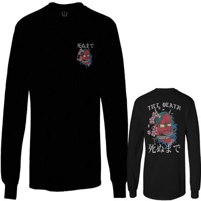 0248. Demon Graphic Traditional Japanese Till Death Anime Aesthetics Society Men's Long Sleeve t Shirt (Black, X-Large)