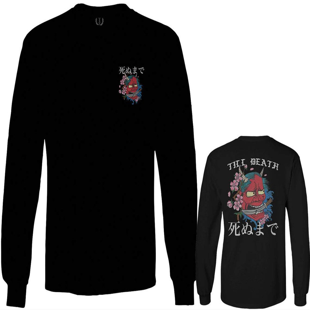 0248. Demon Graphic Traditional Japanese Till Death Anime Aesthetics Society Men's Long Sleeve t Shirt (Black, X-Large)