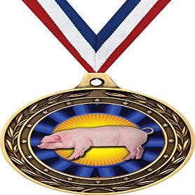 Blue Hog Gold Duo Medal, 3" Hog Rosette Prizes, Kids Animal Trophy Medal Awards 10 Pack Prime