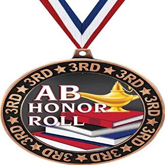 AB Honor Roll 3rd Place Perimeter Medal Bronze, 2.75" Honor Roll Prizes, Kids AB Honor Roll Trophy Medal Awards 50 Pack Prime