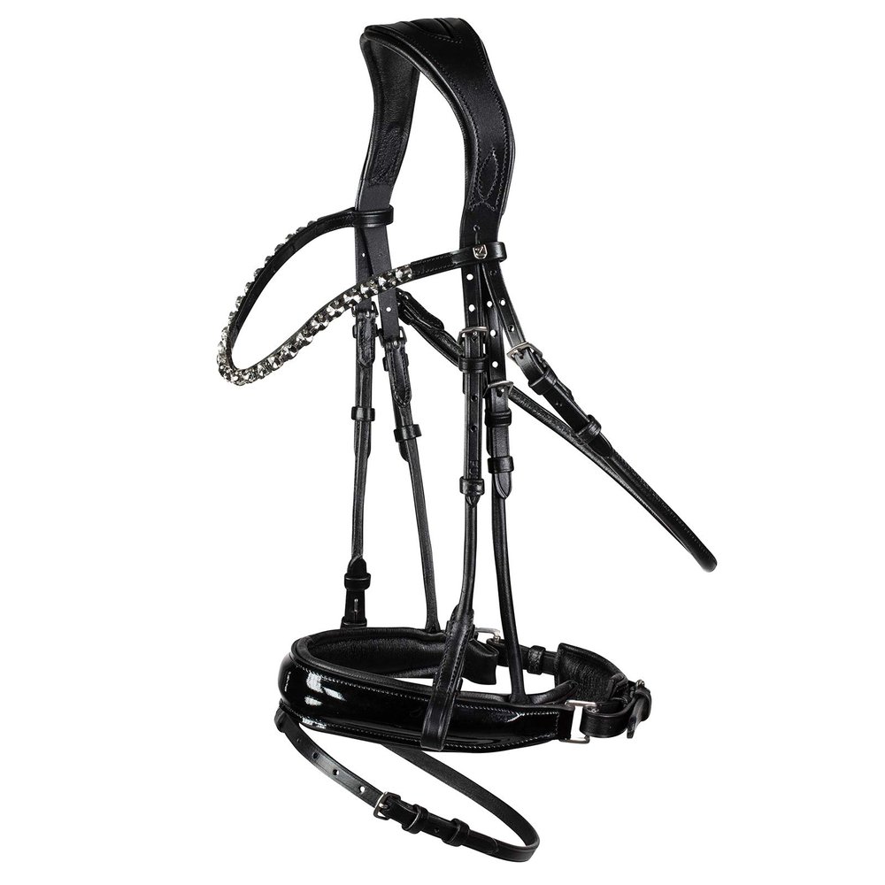 HORZE Clermont Ergonomic Padded Genuine Leather Snaffle Bridle for Horses | Flash Noseband Included - Black - Warmblood