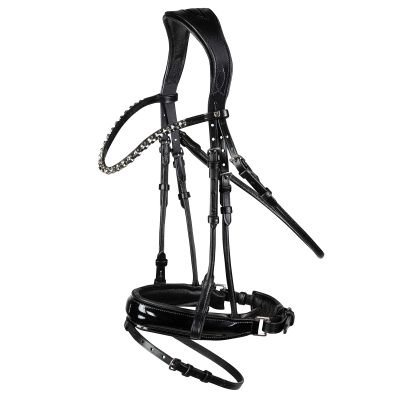 HORZE Clermont Ergonomic Padded Genuine Leather Snaffle Bridle for Horses | Flash Noseband Included - Black - Horse