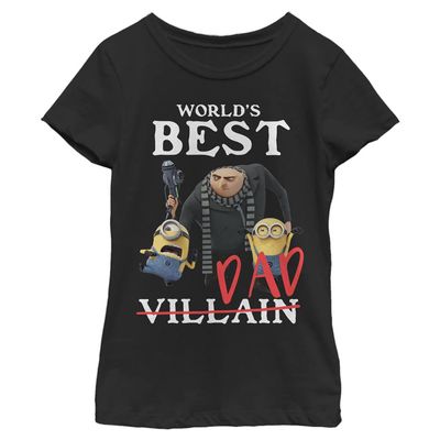 Dispicable Me Girls Minions Best Villiain Short Sleeve Tee T Shirt, Black, Small US