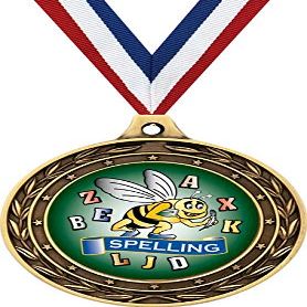 Spelling Gold Duo Medal, 3" Kids Spelling Bee Prizes, Kids Spelling Trophy Medal Awards 100 Pack