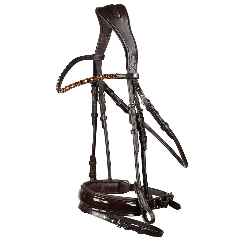 HORZE Clermont Ergonomic Padded Genuine Leather Snaffle Bridle for Horses | Flash Noseband Included - Dark Brown - Cob