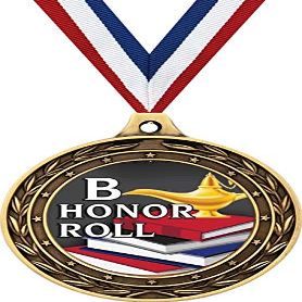 B Honor Roll Gold Duo Medal, 3" Honor Roll Prizes, Kids Honor Roll Trophy Medal Awards 50 Pack Prime