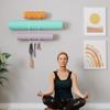 Wallniture Guru Wall Mount Yoga Mat Home Gym Equipment Resistance Bands and Foam Roller Holder with 3 Hooks 3 Sectional Metal White view 2