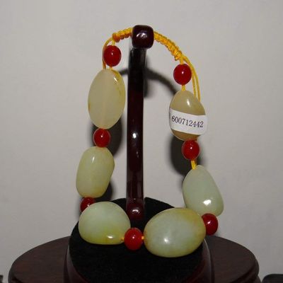 1" China Certified Nature Nephrite Hetian Jade Yellow Skin Pearls Bangle Bracelet