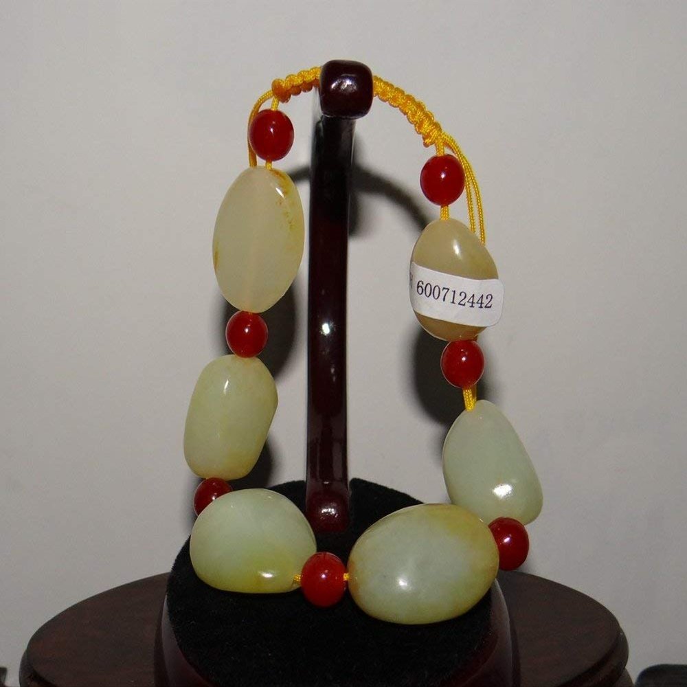 1" China Certified Nature Nephrite Hetian Jade Yellow Skin Pearls Bangle Bracelet