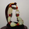 1" China Certified Nature Nephrite Hetian Jade Yellow Skin Pearls Bangle Bracelet view 2