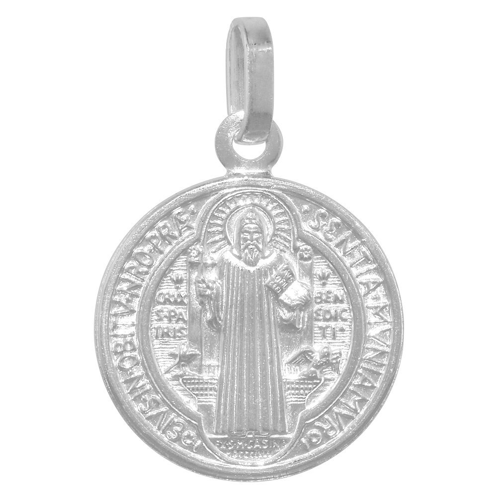 18mm Sterling Silver St Benedict Medal 11/16 inch Round Italy 20 inch BX_15