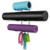 Wallniture Guru Wall Mount Yoga Mat Home Gym Equipment Resistance Bands and Foam Roller Holder with 3 Hooks 3 Sectional Metal Black view 1