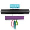 Wallniture Guru Wall Mount Yoga Mat Home Gym Equipment Resistance Bands and Foam Roller Holder with 3 Hooks 3 Sectional Metal Black view 3