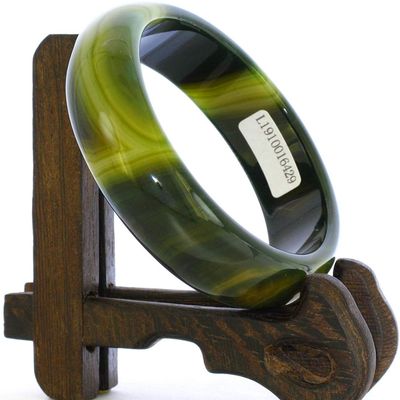 2.3" China Certified Nature Green Chalcedony Jade Women's Bangle Bracelets 6429