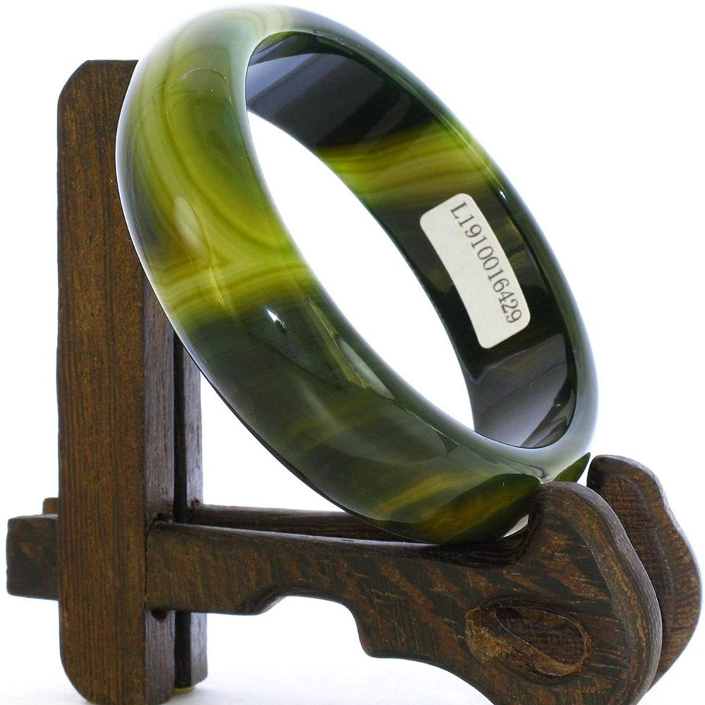 2.3" China Certified Nature Green Chalcedony Jade Women's Bangle Bracelets 6429
