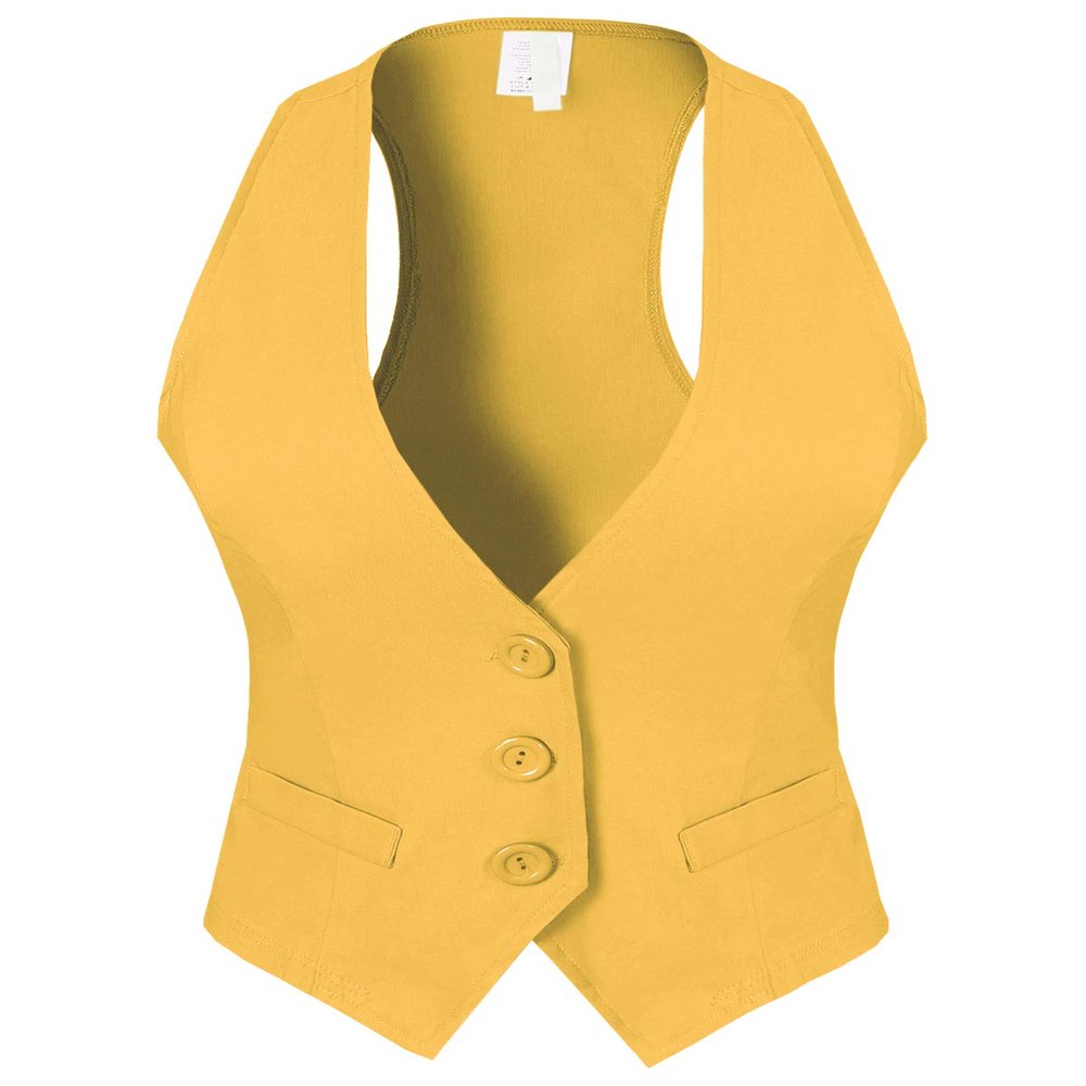 Design by Olivia Women's Dressy Casual Versatile Racerback Vest Tuxedo Suit Waistcoat Yellow M