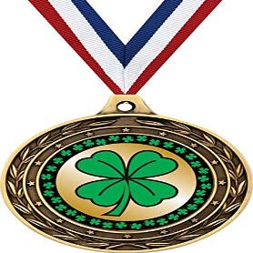 Four Leaf Clover Gold Duo Medal, 3" Shamrock Prizes, Kids Clover Trophy Medal Awards 100 Pack Prime