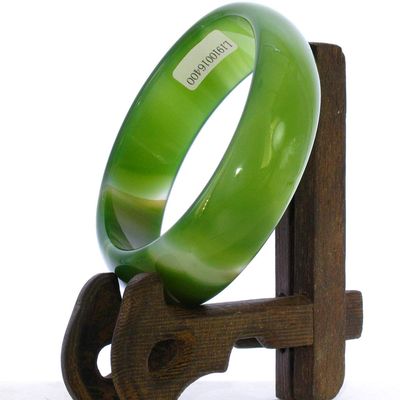 2.3" China Certified Nature Green Chalcedony Jade Women's Bangle Bracelets 6400