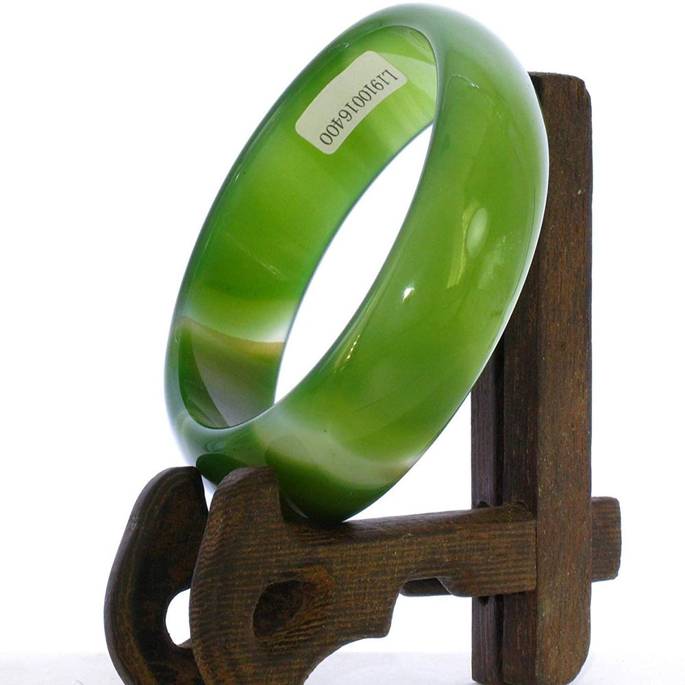 2.3" China Certified Nature Green Chalcedony Jade Women's Bangle Bracelets 6400