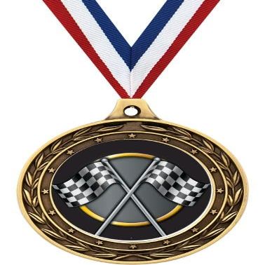 Racing Gold Duo Medal, 3" Checkered Flags Race Prizes, Kids Car Racing Trophy Medal Awards 100 Pack Prime