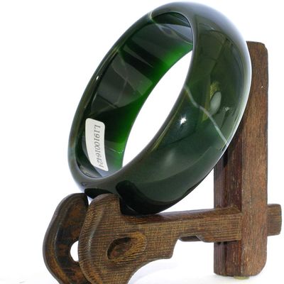 2.4" China Certified Nature Green Chalcedony Jade Women's Bangle Bracelets 6424