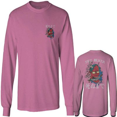 0248. Demon Graphic Traditional Japanese Till Death Anime Aesthetics Society Men's Long Sleeve t Shirt (Pink X-Large)