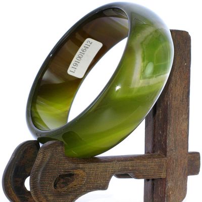 2.4" China Certified Nature Green Chalcedony Jade Women's Bangle Bracelets 6412