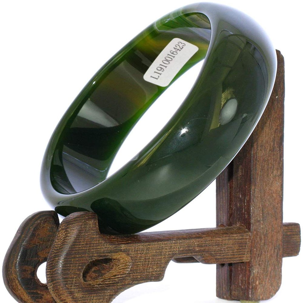 2.6" China Certified Nature Green Chalcedony Jade Women's Bangle Bracelets 6423