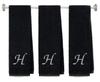 Embroidered Terry Cotton Gym Fitness Towel for Men, Women, Girls, Boys - Personalized Gift - Black Color Towel - Silver Script Initial H view 1