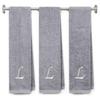 BY LORA Embroidered Terry Cotton Gym Fitness Towel for Men, Women, Girls, Boys - Terry Cotton Gym Fitness Towel - 13 x 44 inches - 3-Pack - Silver Color Towel - White Script Initial L view 1