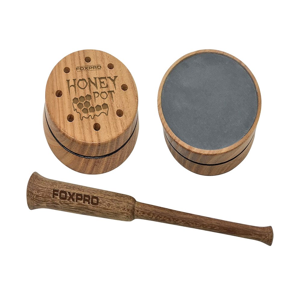 FOXPRO Honey Pot Slate Call for Turkey Hunting Honey Locust Wood Pot and One-Piece Ipe Striker