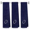 BY LORA Embroidered Terry Cotton Gym Fitness Towel for Men, Women, Girls, Boys - Terry Cotton Gym Fitness Towel - 13 x 44 inches - 3-Pack - Navy Color Towel -Silver Script Initial O view 1