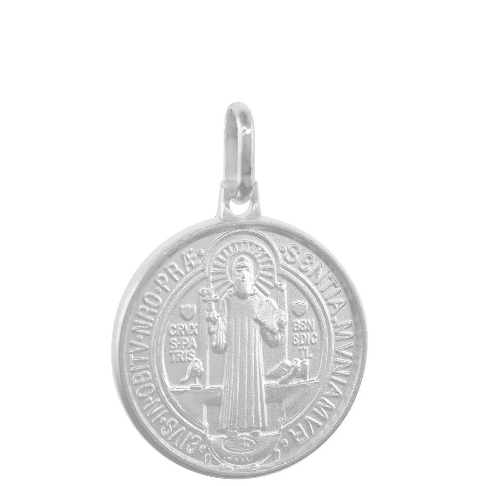 12mm Dainty Sterling Silver St Benedict Medal Necklace 1/2 inch Round Italy 20 inch BX_15