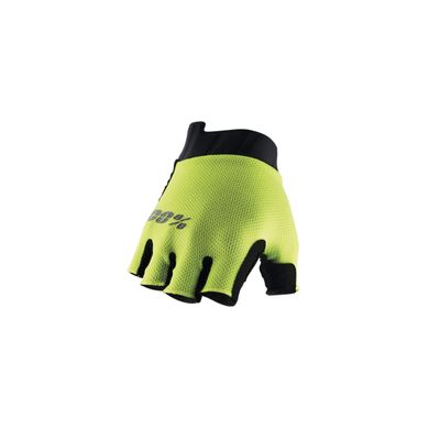 100% EXCEEDA Fingerless Road Cycling Gloves - Short Finger Gloves w/Shock Absorbing Gel (L - FLUO YELLOW)