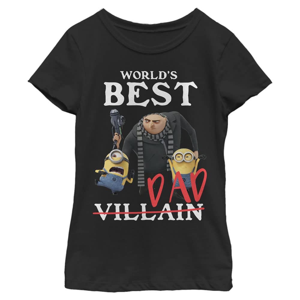 Dispicable Me Girls Minions Best Villiain Short Sleeve Tee T Shirt, Black, Large US