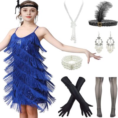 Women's Flapper Dress 1920s Gatsby Tassel Sway Dance Cocktail Dress with 20s (M, Only flapper dress Black Silver)