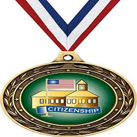 Citizenship Gold Duo Medal, 3" Citizenship Prizes, Citizen Trophy Medal Awards 100 Pack Prime