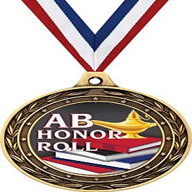 AB Honor Roll Gold Duo Medal, 3" Honor Roll Prizes, Kids AB Honor Roll Trophy Medal Awards 50 Pack Prime