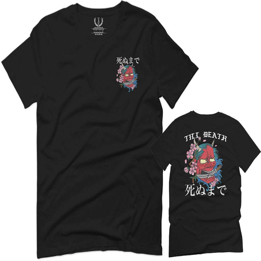 0248. Demon Graphic Traditional Japanese Till Death Anime Aesthetics Society for Men T Shirt (Black 2X-Large)